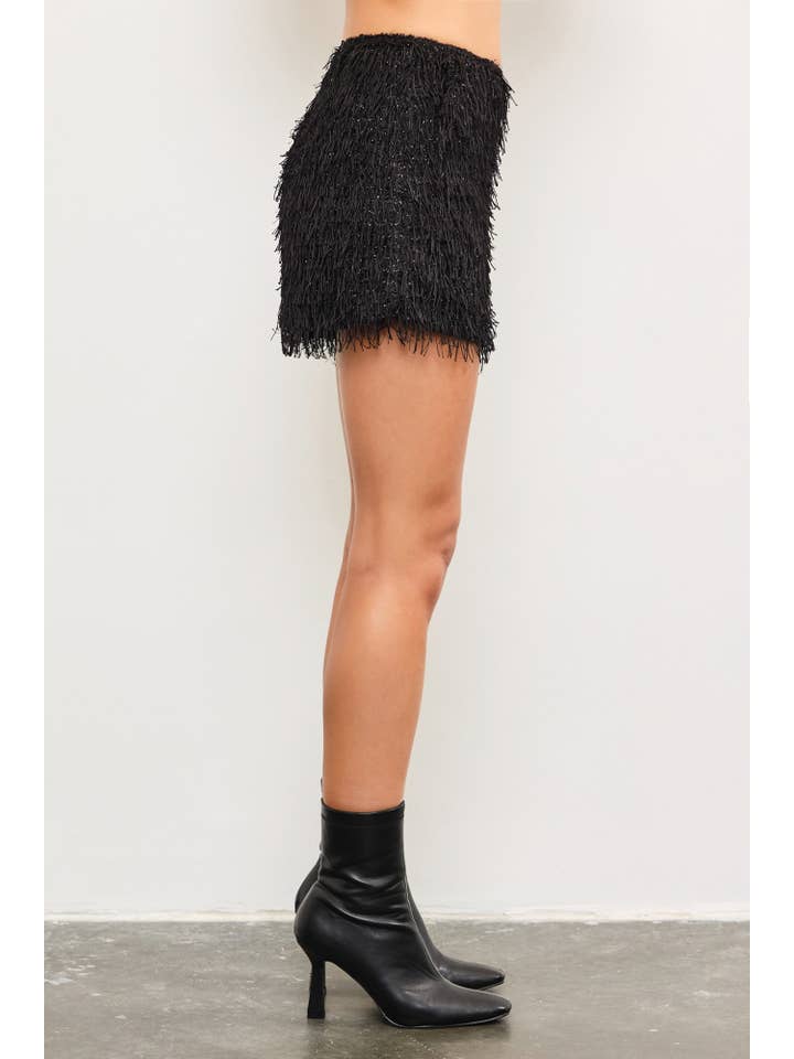 Nero PANTALONCINI IN TWEED TINSEL CON FRANGE in vendita all'ingrosso su Faire