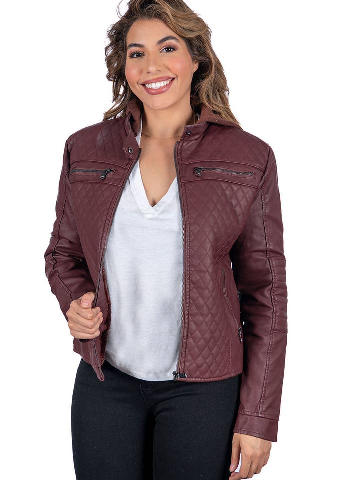 Kapuzenjacken aus PU-Leder für Damen (S-M-L-XL-2XL/3-7-7-4-3) für den Großhandel von PATRONCITO USA INTERNATIONAL, INC