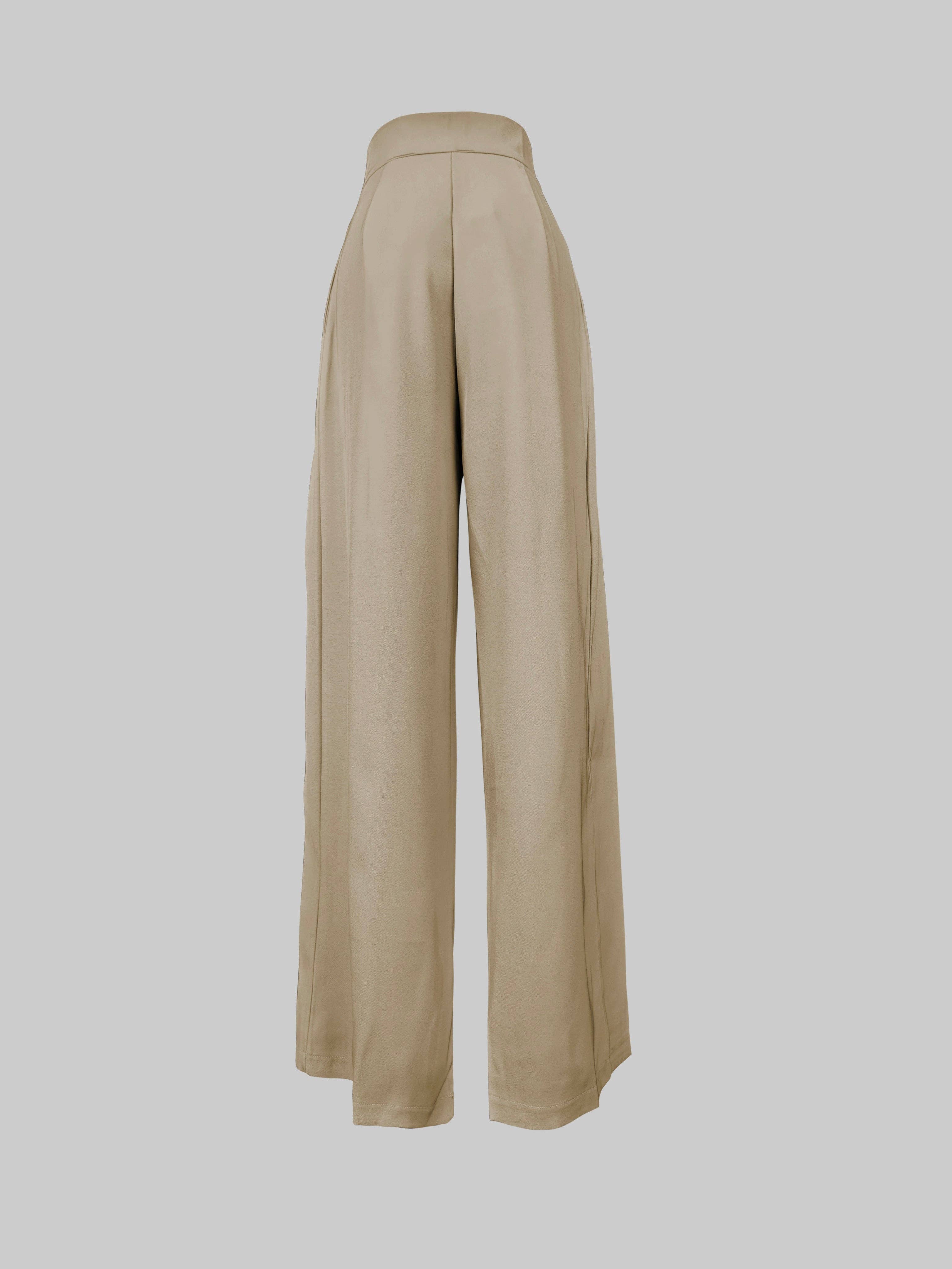KHAKI Loose Wide Leg Solid Color Casual Pants Bottoms Trousers for wholesale on Faire9