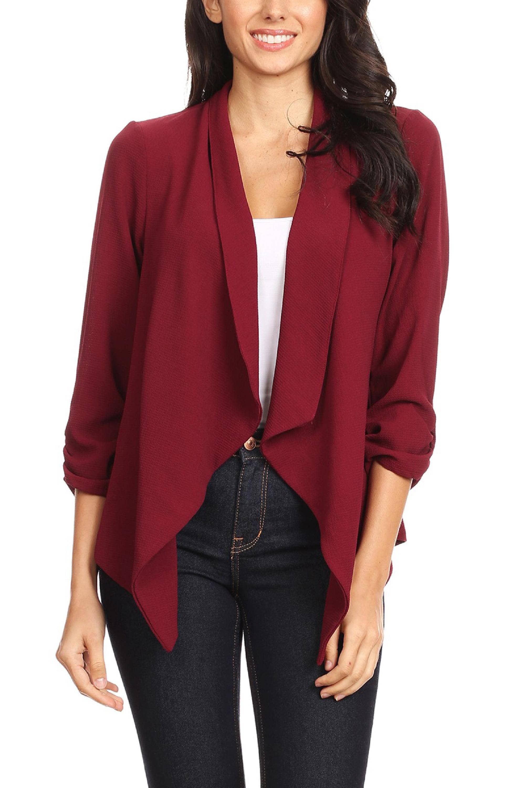 MOA COLLECTION - Wholesale Blazer - Women's - Women's Woven Casual Relaxed Fit Open Front Blazer Jacket0