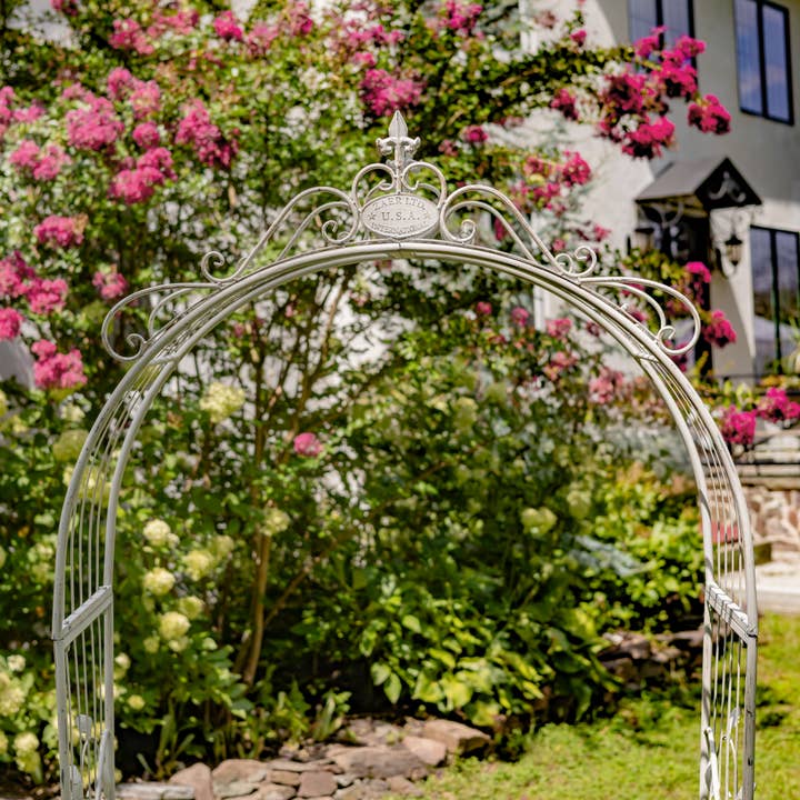 Zaer Ltd. International - Wholesale Outdoor Ornament/Decor - Iron Garden Gate w/Side Plant Stands "Stephania" in 3 Colors9