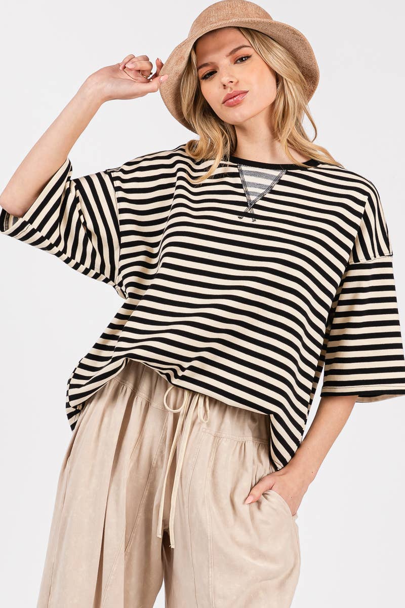 Sewn and Seen - Wholesale Tunic - Women's - STRIPED OVERSIZED SHORT SLEEVE TOP 27