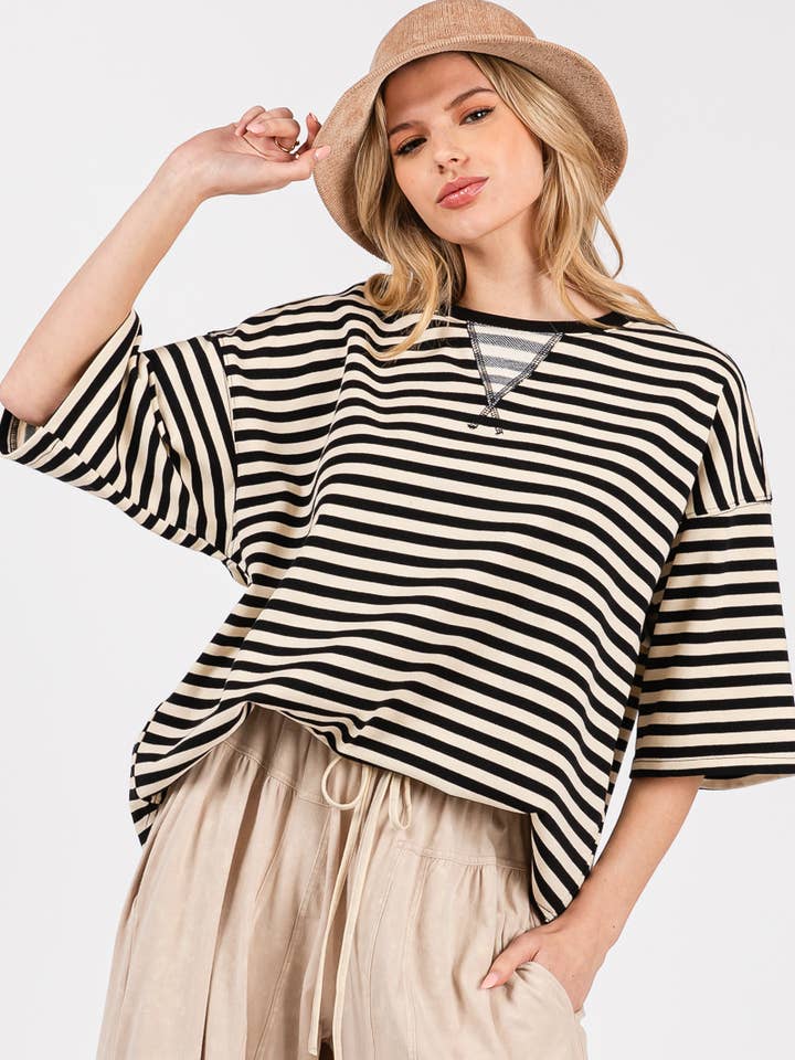 Sewn and Seen - Wholesale Tunic - Women's - STRIPED OVERSIZED SHORT SLEEVE TOP 27