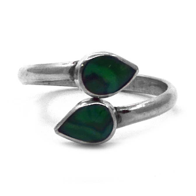 Mini Dual Stone Leaf Adjustable Metal Ring for wholesale by Pichincha