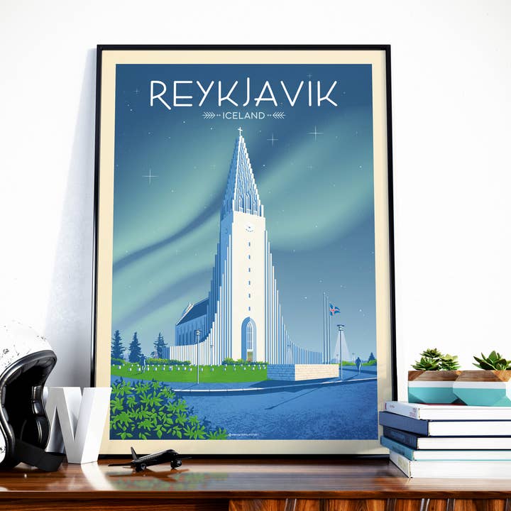 Olahoop Travel Posters - Wholesale Poster - Reykjavik Iceland Vintage Travel Poster | Hallgrimskirkja
