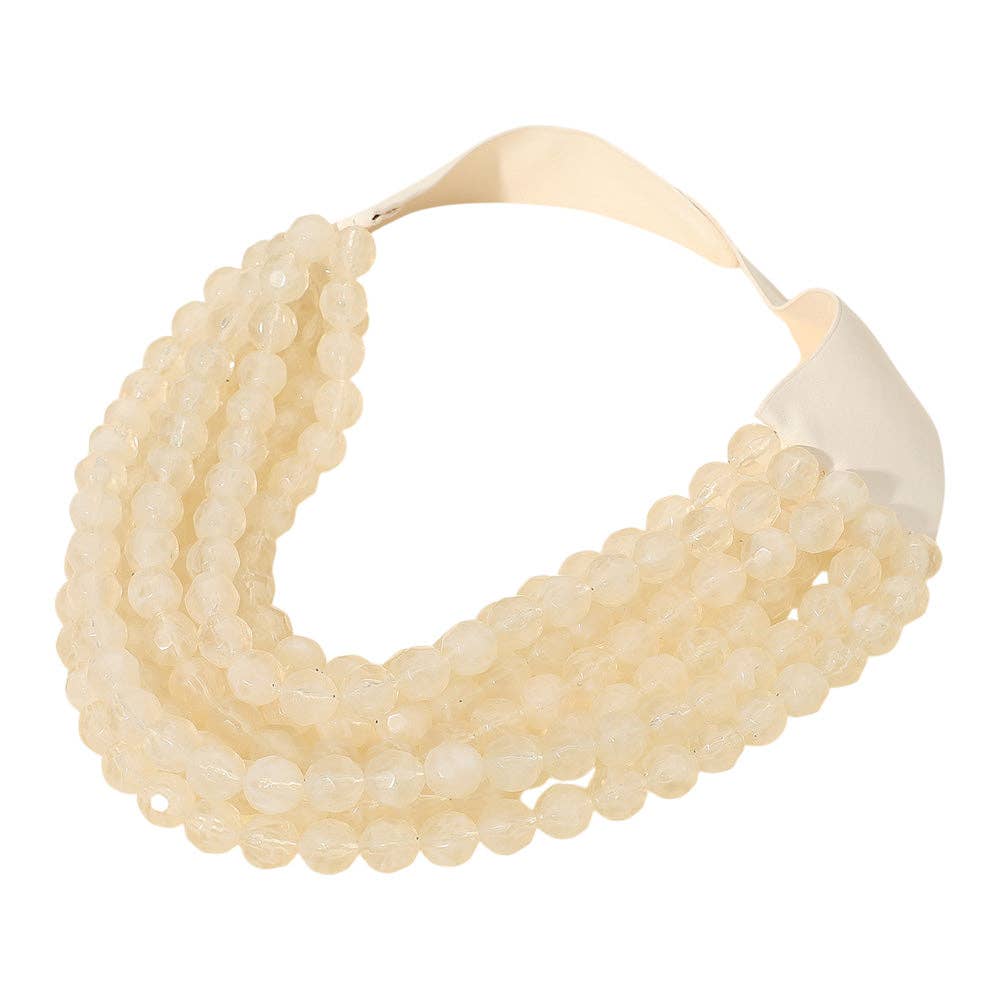 Madeline Love - Vendita all'ingrosso Collane di perline/perle - Collana magnetica a strati multistrato con perline a sfera in acrilico sfaccettato marmorizzato e finta pelle.13