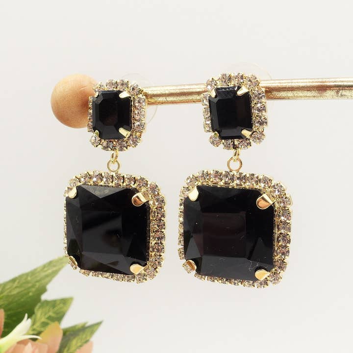Daemon srls - Wholesale Dangle Earrings - ARIEL SQUARE - Orecchini pendenti con pietre sfaccettate e C11