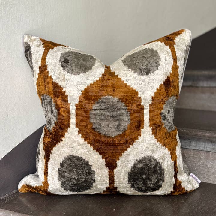 Velvet Ikat Pillow Cover Ogee Brown for wholesale by Mila∞Miro by Emelie