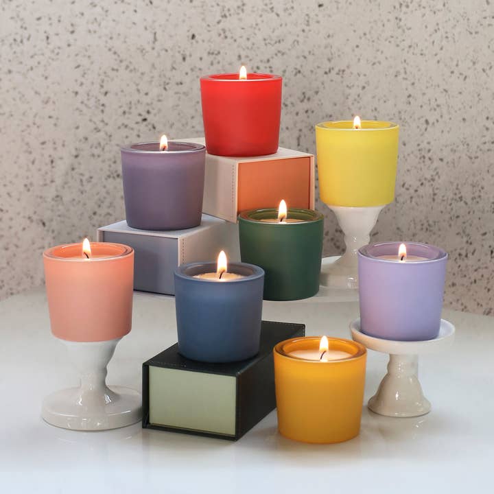 ~ NOUVEAU LOOK ~ Bougies Votives en Verre Mat Coulé pour la vente par GoodLight Natural Candles