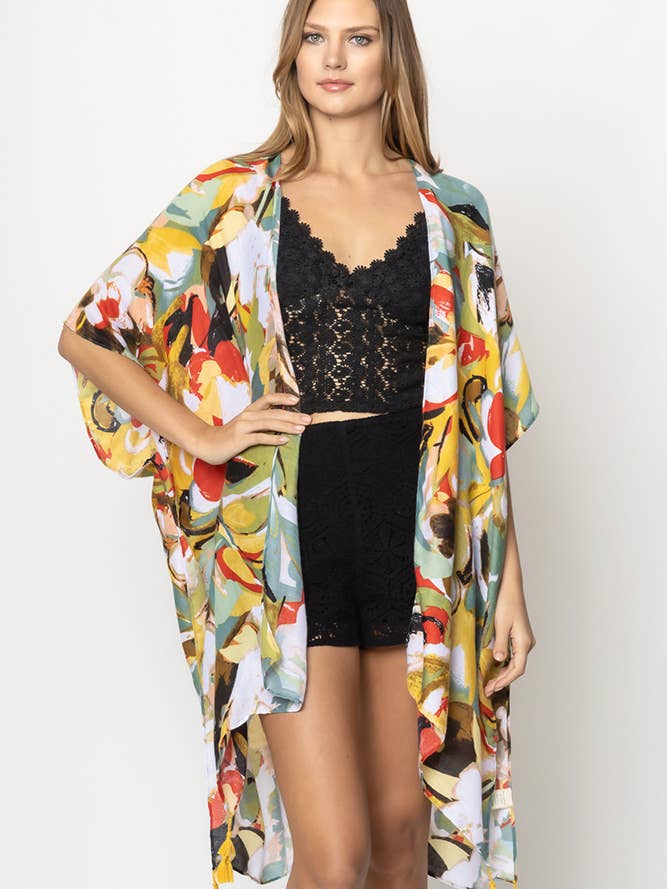 Abstract Print Tassel Summer Kimono for wholesale by Hana