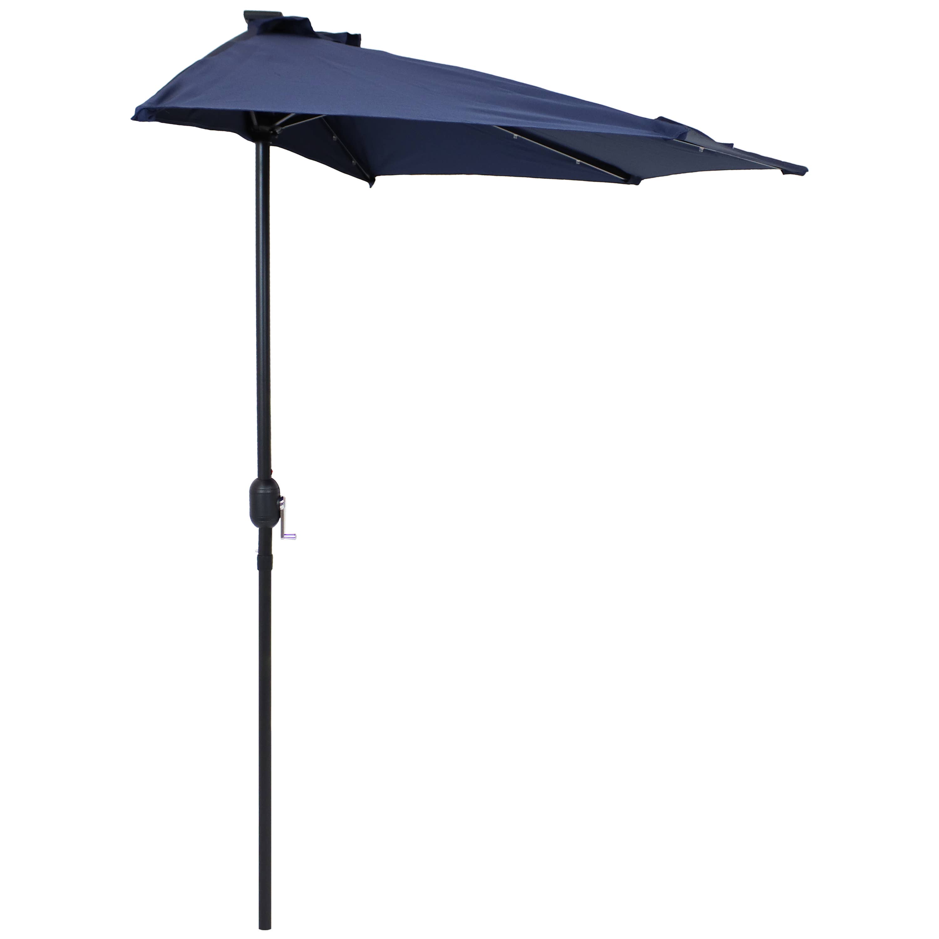 Sunnydaze Decor - Wholesale Patio Umbrella - 9 ft Solar Steel Half Patio Umbrella with Crank - Navy Blue1