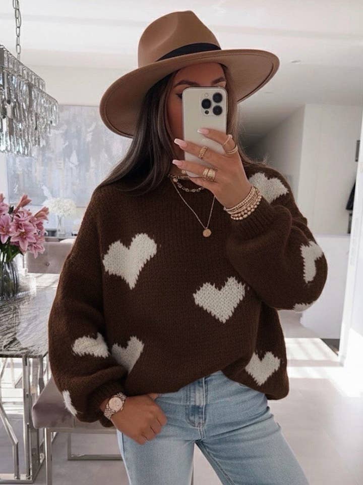 Delta Heart Gestrickter Pullover Sweater Top-Schokolade für den Großhandel von Catwalk Wholesale