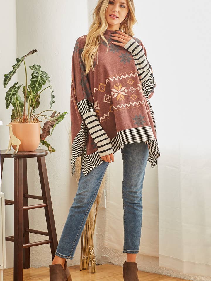 lovely melody - Wholesale Poncho - Women's - LMT2145-Terry Winter Poncho Tunic4