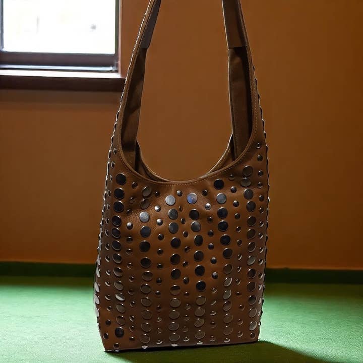 MIRAMAR Store - Wholesale Shoulder bag – women's - Studded Leather Shoulder Bag – Black, Brown, Blue, Green4