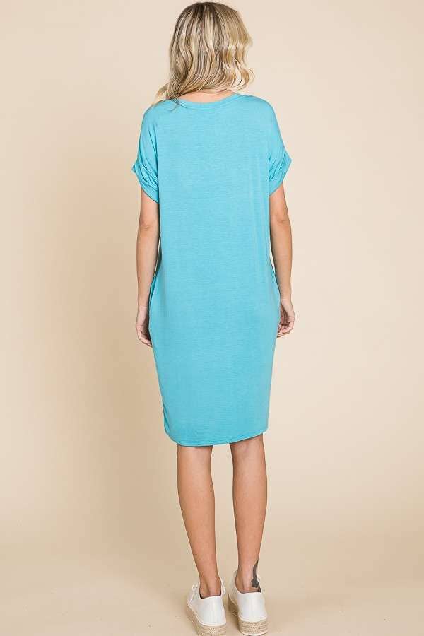 Culture Code - Wholesale Dress - Women's - CAD1045 - RELAXED V NECK ROLL OVER SLV T-SHIRT DRESS3