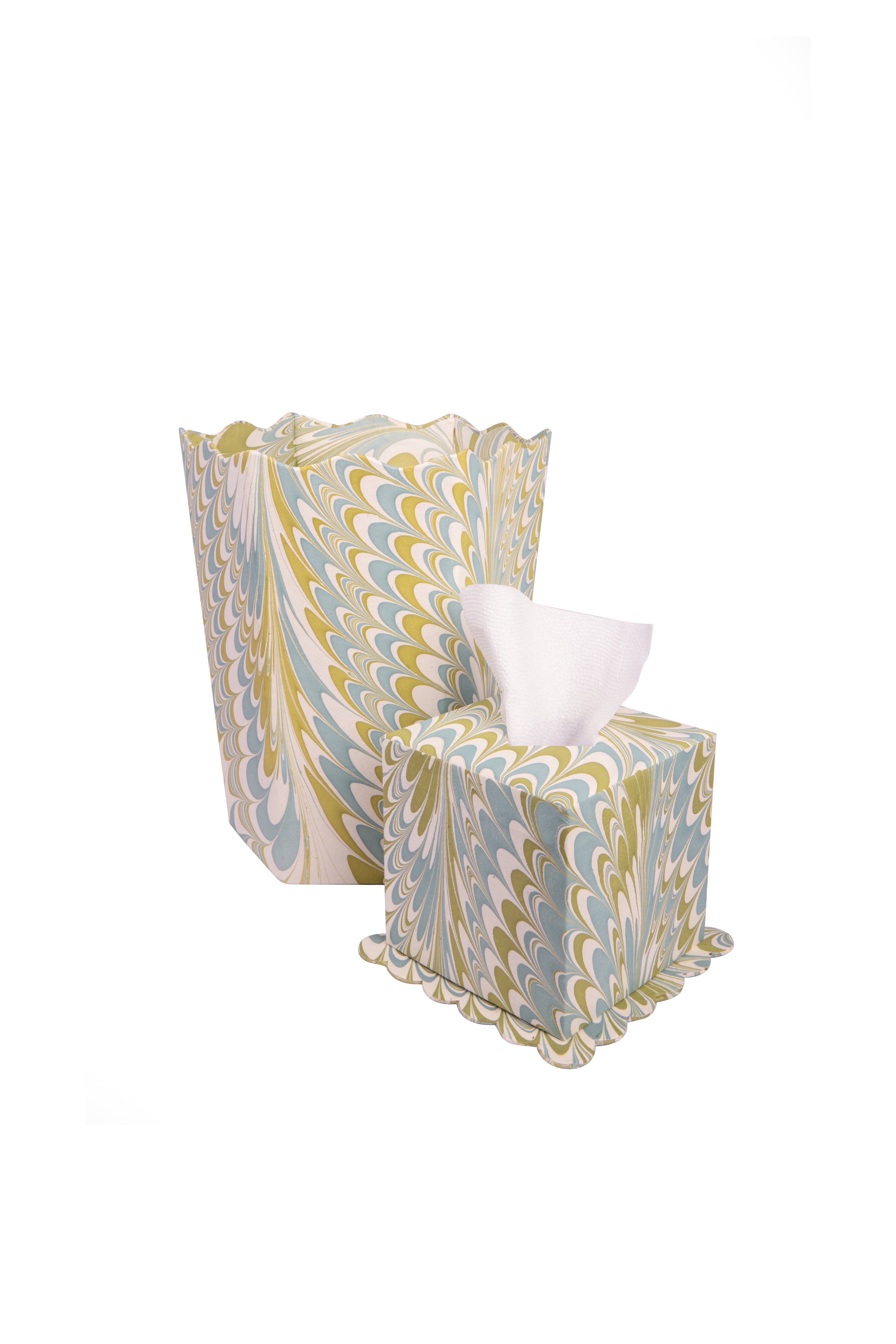 Inner Child - Wholesale Storage Bin - Hand-Marbled Scallop Waste Bin / Storage Bin in Robin Blue2