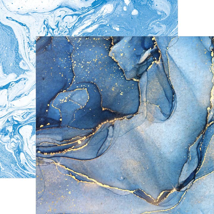 Paper House Productions - Wholesale Scrapbook - Blue Watercolor Marble 12 x 12 Paper