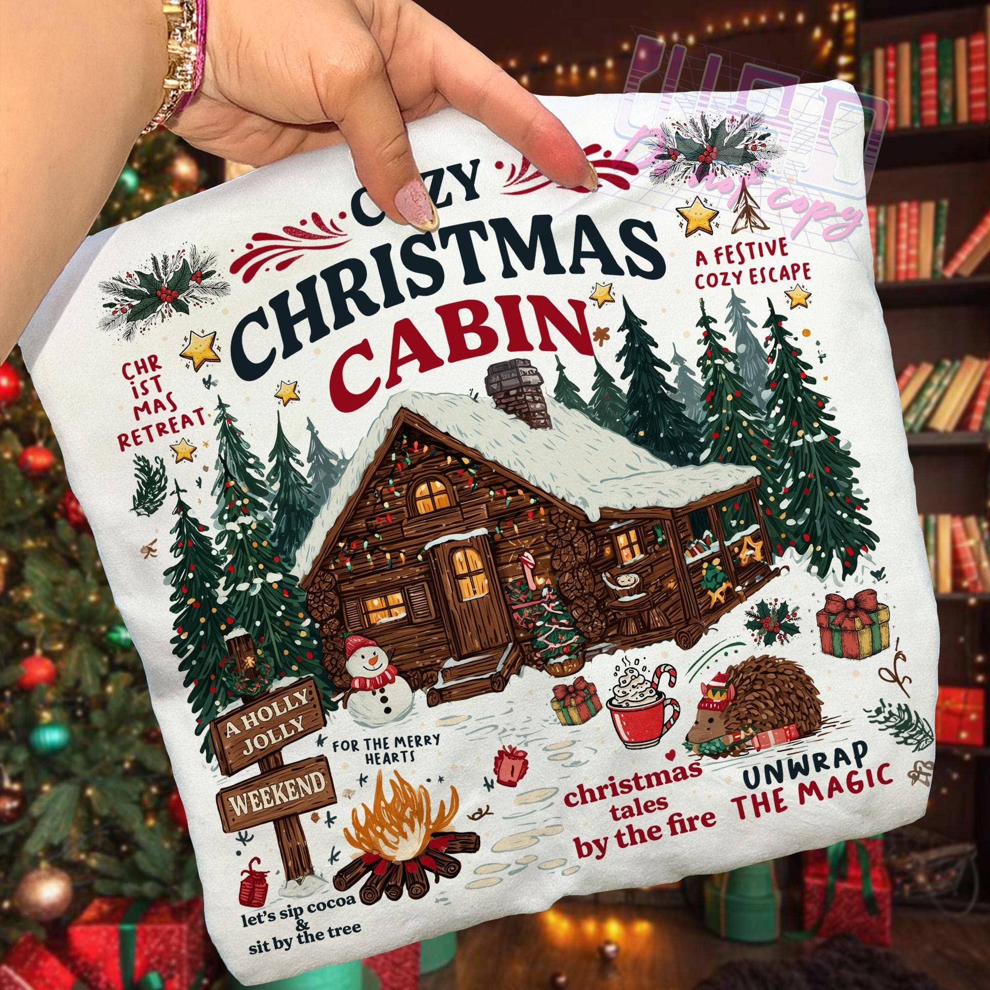 Glaime - Wholesale T-Shirt (Graphic) - Women's - Cozy Xmas Cabin Comfort Colors Tee, Reading Retreat Sweater0