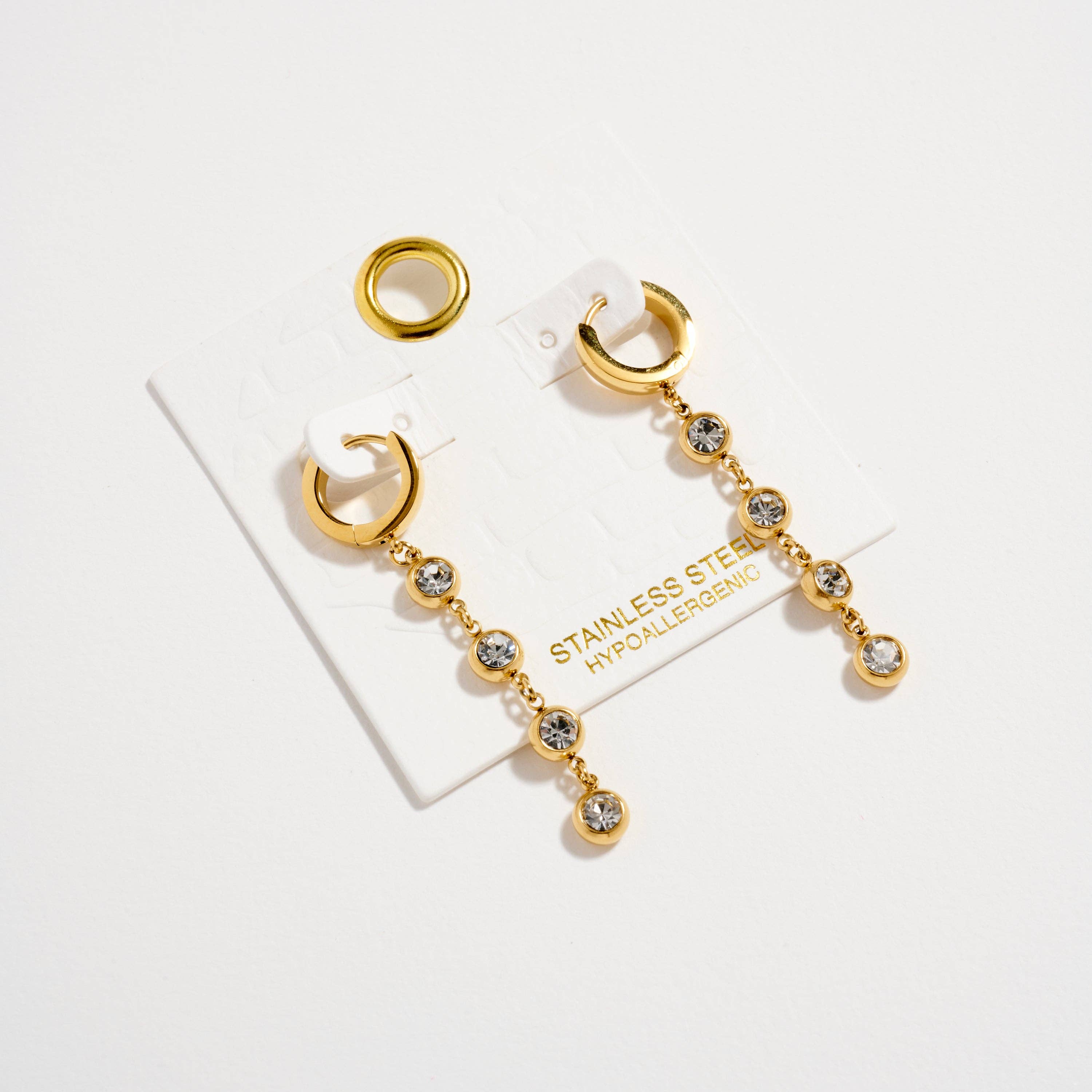 GD Stainless Steel CZ Drop Hoop Earrings – Hypoallergenic & Tarnish Resistant for wholesale on Faire3