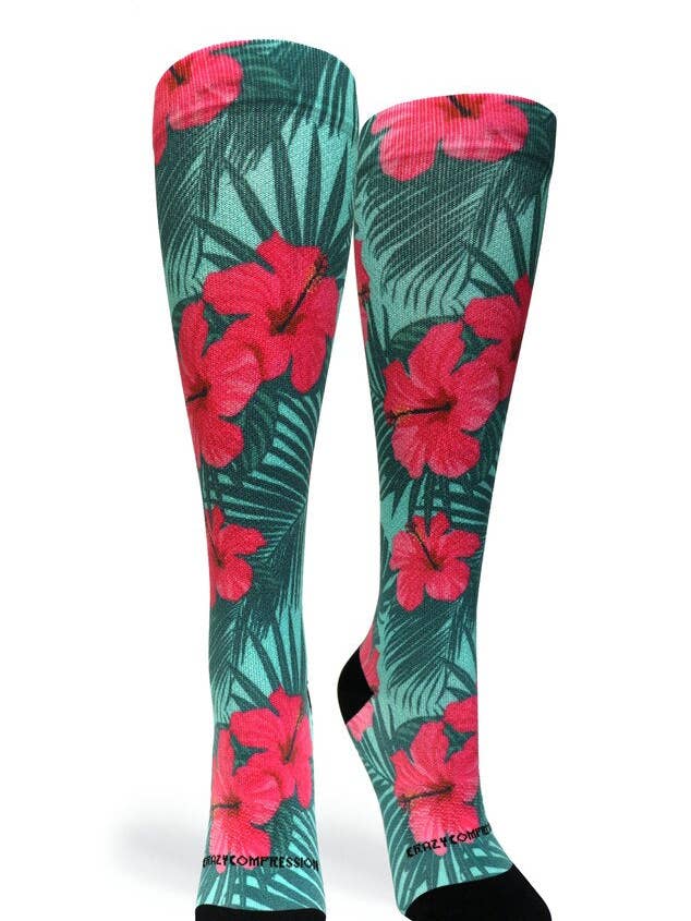 360 Tropical Hibiscus OTC Compression Socks (Standard & Extra Wide) for wholesale by Crazy Compression