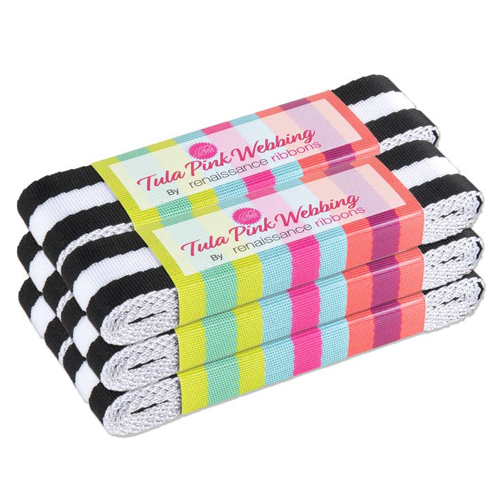 2yd Black/White - 1.5" Nylon Webbing - by Tula Pink - PRO 6pk for wholesale by Renaissance Ribbons