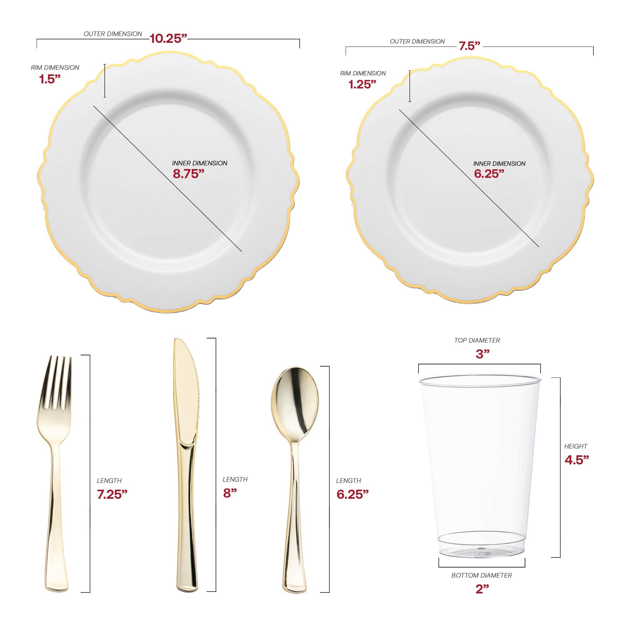 Smarty had a Party - Vente Service à vaisselle - Blanc avec Bord Doré Rond Fleur Plastique Mariage - 60 Ensembles1