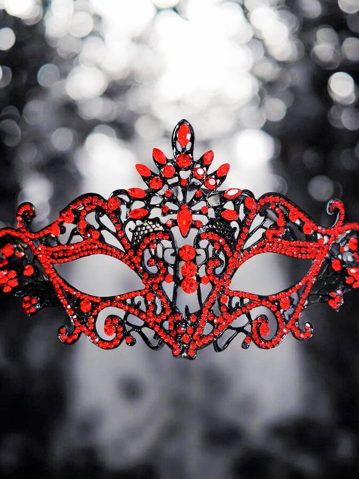Happy Dream Gifts - Wholesale Costume – Women's - Red Crystal Masquerade Mask, Black Mask, Masquerade Wedding
