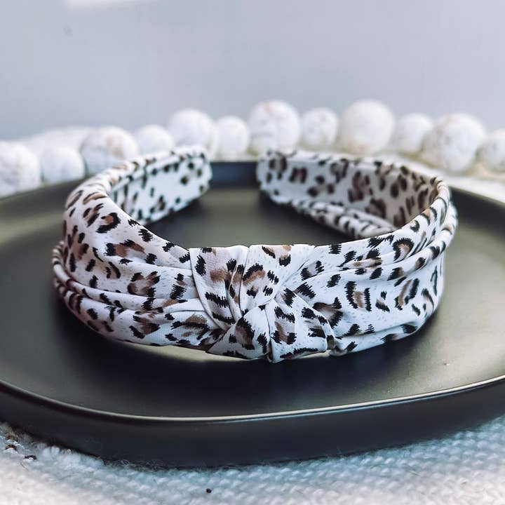 White Leopard Headband for wholesale by Golden Rae Wholesale