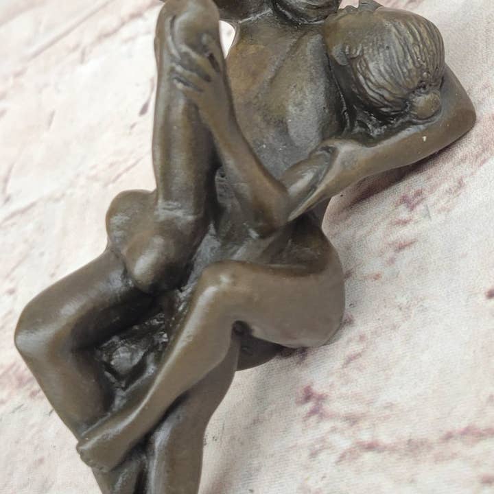 Bronzhaus - Wholesale Sculpture - Erotic Novelty Bronze Figurine Sculpture Couple Having Sex Large Phallus Penis 1.5" x 4"5