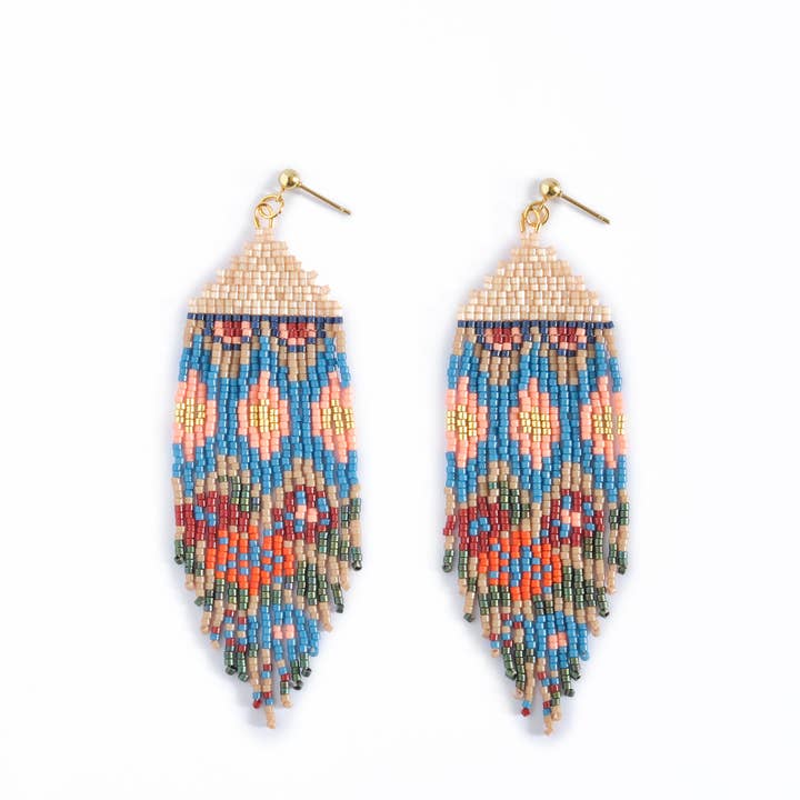 Mayana Designs Co - Wholesale Tassel earrings - Beaded Handwoven Huipil Fringe Earrings (Warmed Earth)2