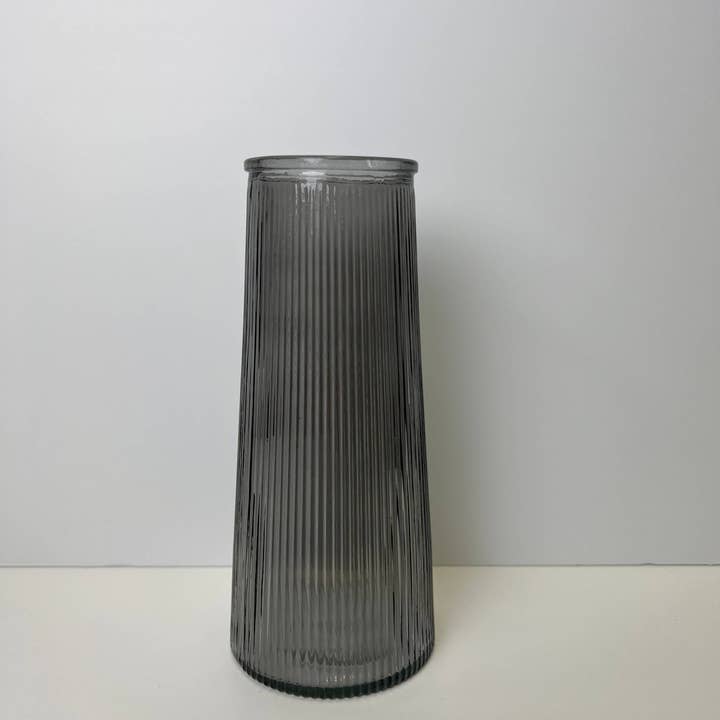 Smoky Grey Tall Ribbed Vase for wholesale by Satchville
