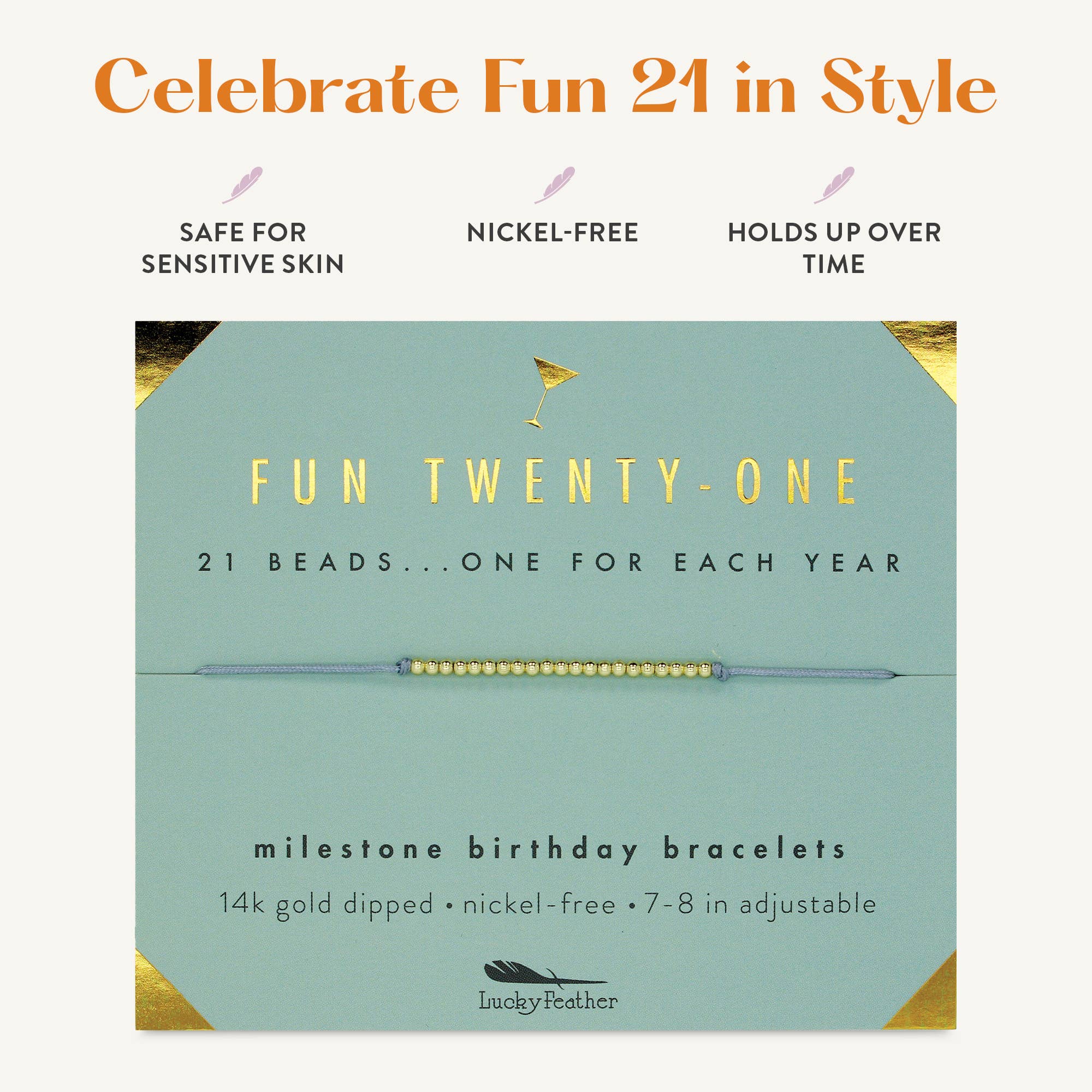 Lucky Feather - Wholesale Beaded Bracelet - 21st Milestone Birthday Bracelet - A Bead for Each Year2