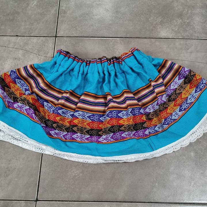 MODA LATINA - Venta al por mayor Falda - Niños - falda colorida de tela peruana, falda multicolor para niñas6