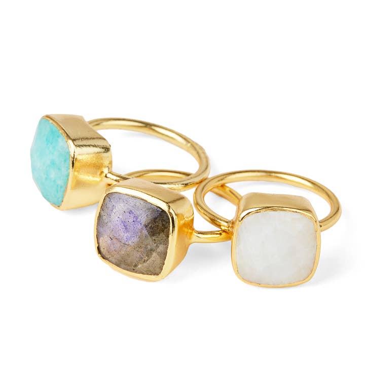 Elyssa Bass Designs - Wholesale Single Stone/Solitaire Ring - Amazonite Cushion Cut Gemstone Stacking Ring, Size 6