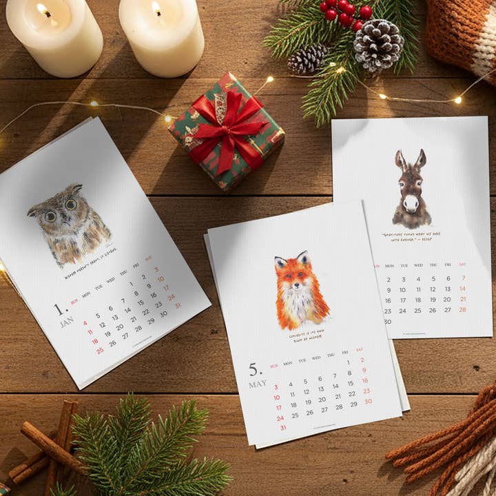 2026 Animal Desk Calendar–Watercolor Animal 5x7 Refill Cards for wholesale by Todo Bien Design Inc
