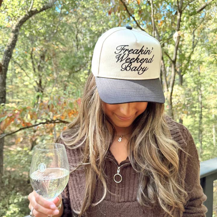 KENZKUSTOMZ - Wholesale Trucker Hat - Women's - Freakin' Weekend Baby - Black Vintage Trucker Hat