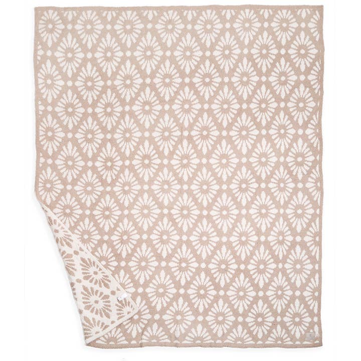 Beige Floral Damask Reversible Throw Blanket for wholesale on Faire