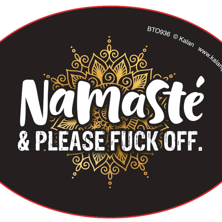 BTO936- Namaste and Please Fuck Off Oval Button for wholesale by Kalan