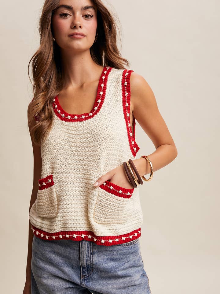 Contrast Trim Sleeveless Knit Top LSW1043 for wholesale by Listicle