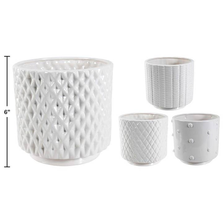 Truu Design Rnd. Ceramic Planter, 6.5x6.25"4 Asst, White for wholesale by Truu Design