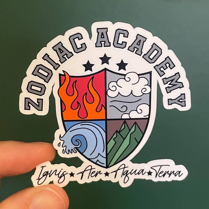 Zodiac Academy Sticker | House Aer Aqua Ignis Terra for wholesale by Treasured Tropes Paper Co