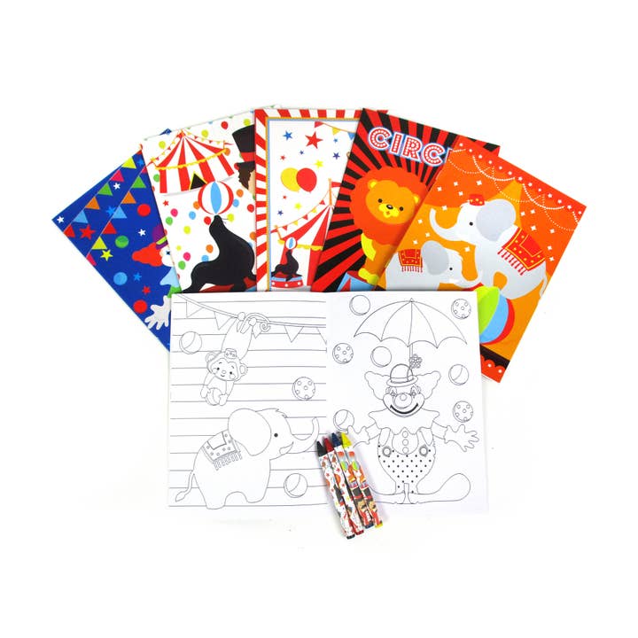 Cirkus målarböcker med kritor Party Favors, uppsättning av 12 för wholesale av Tiny Mills