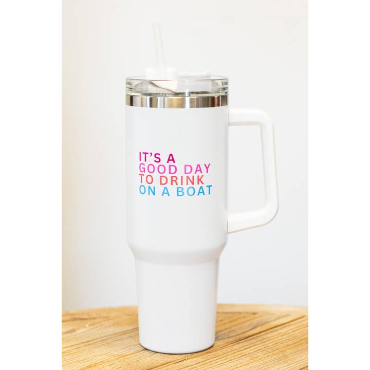 Panache Apparel Co. - Wholesale Insulated Mug/Tumbler - 40oz White Drink On A Boat Tumbler