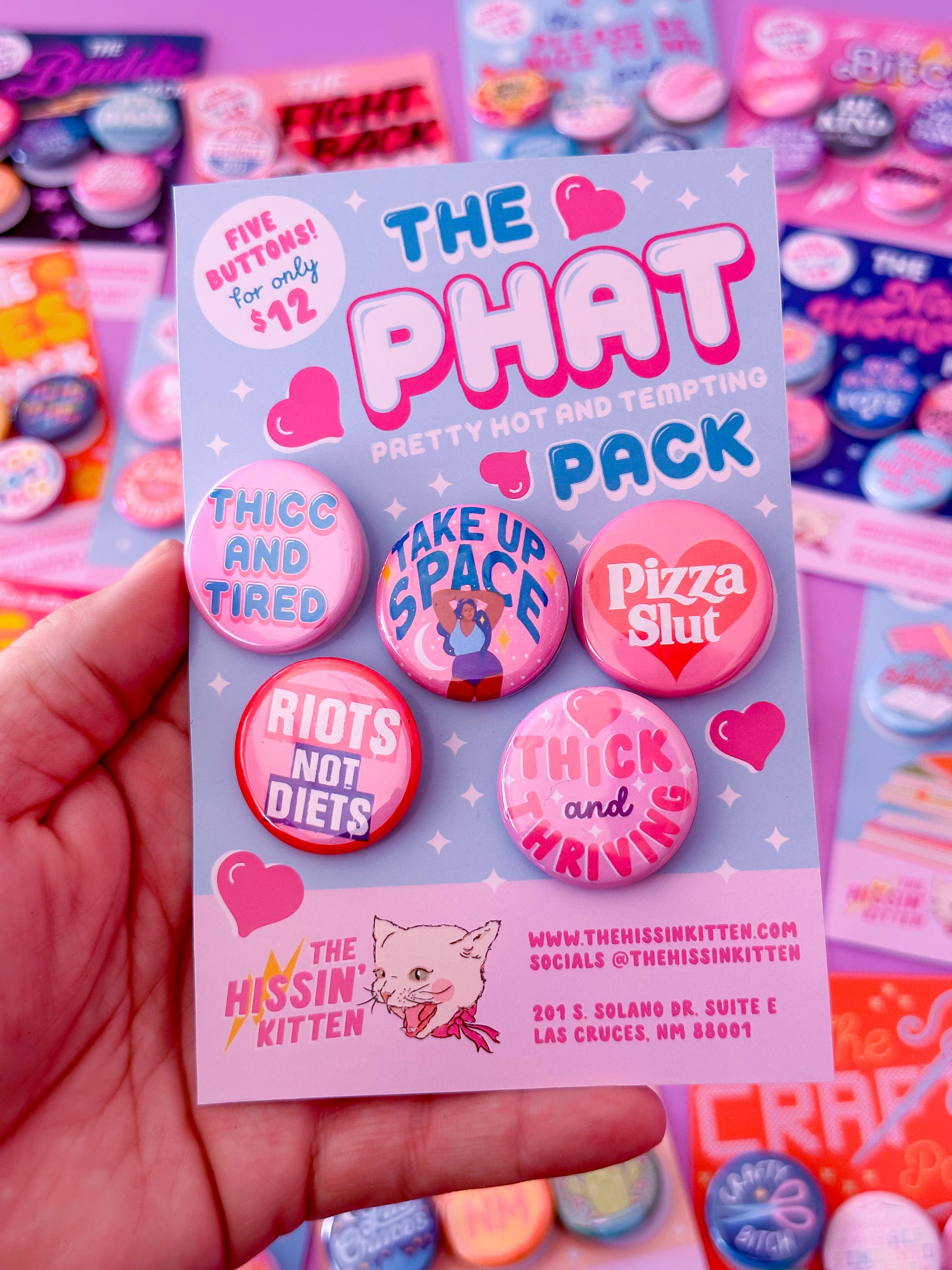 The Hissin' Kitten - Wholesale Lapel Pin/Button - The Phat Pack (Buttons or Magnets!)2