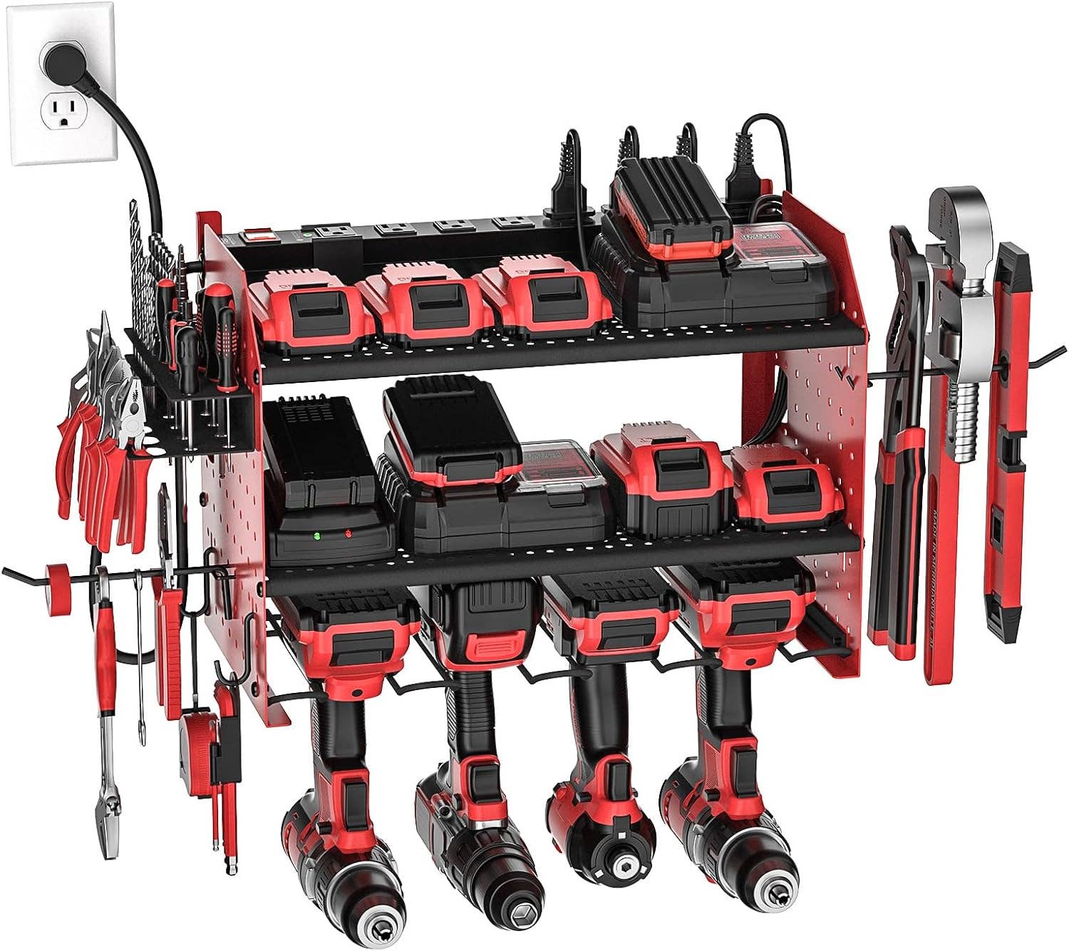 Rocket Socket Technology - Wholesale Wall Mounted Shelf - Power Tools Organizer Wall Mount, Cordless Drill Holder with 8-Outlet Power Strip, Modular Garage Organization Storage Rack 36 Months Warranty7
