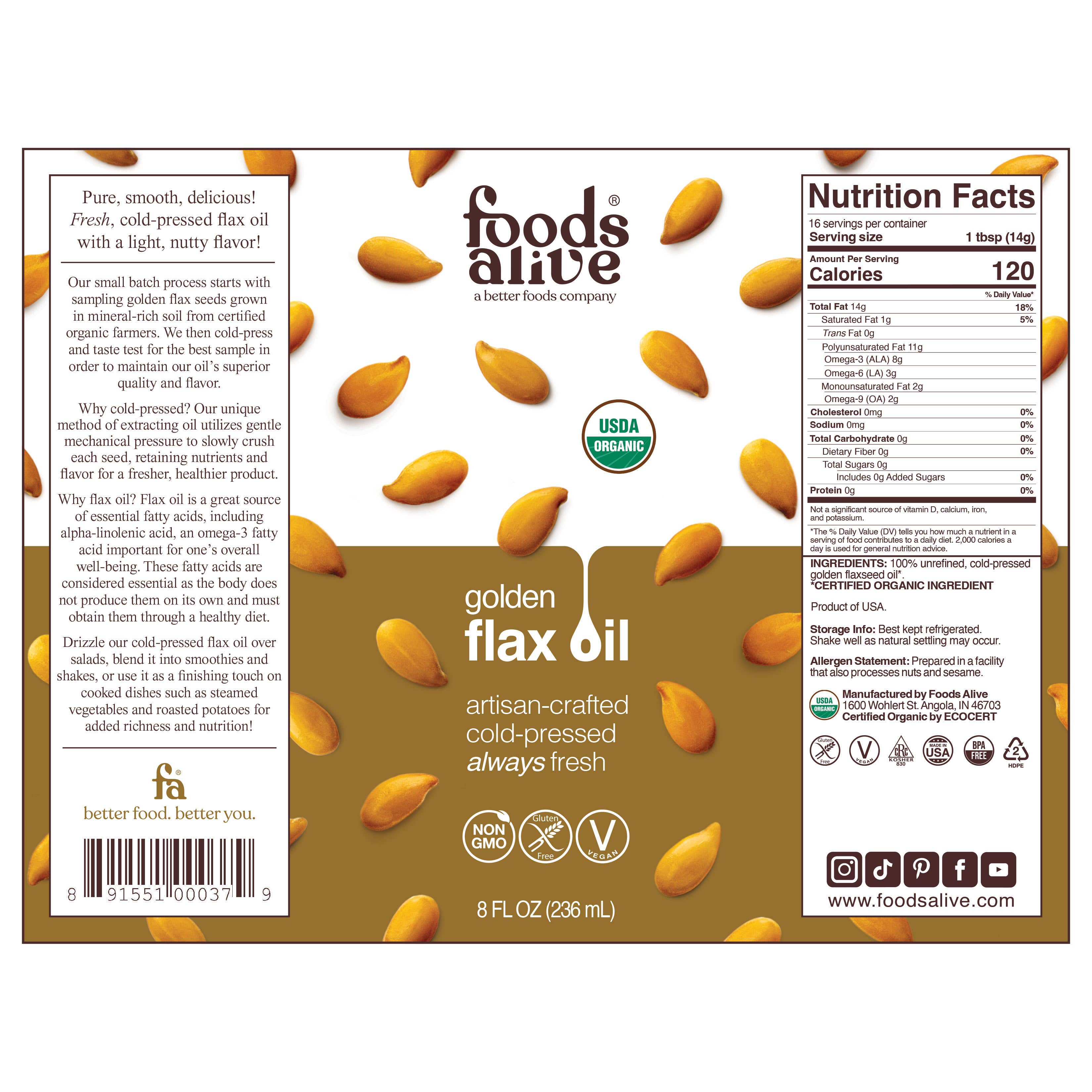 Foods Alive - Wholesale Oral Supplement/Vitamin - Gold Flax Seed Oil - Artisan Cold-Pressed, Organic4