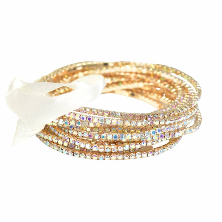 SOPHIA WHOLESALE - Wholesale Bangle Bracelet - Crystal Rhinestone Stretch Bracelet Set6