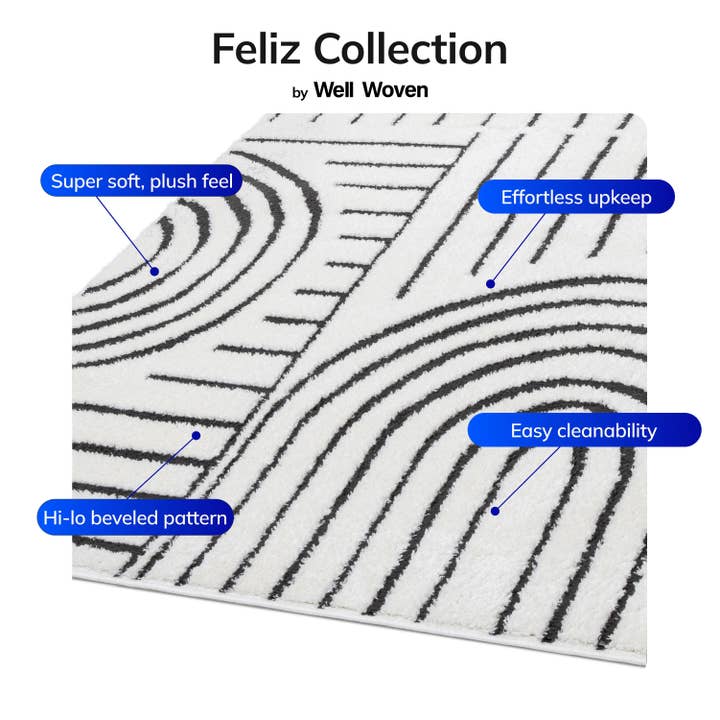 Well Woven - Wholesale Area Rug - Boho Rainbow Shag Geometric Ivory Black High-Low Rug4