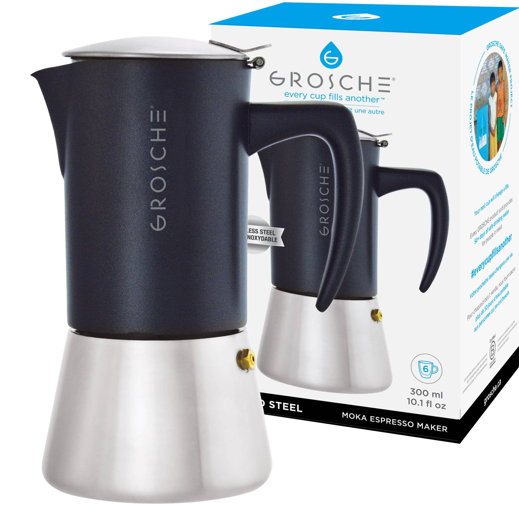 Grosche Milano Stone Stovetop Espresso Maker, 9 Cup, Fossil Grey