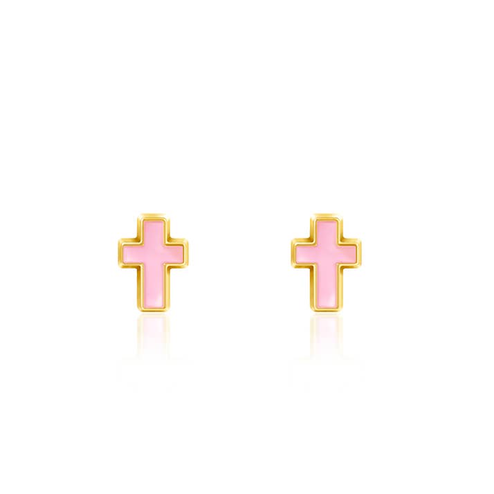 Girl Nation - Wholesale Earrings - Kids - Pink Cross Cutie Stud Earrings